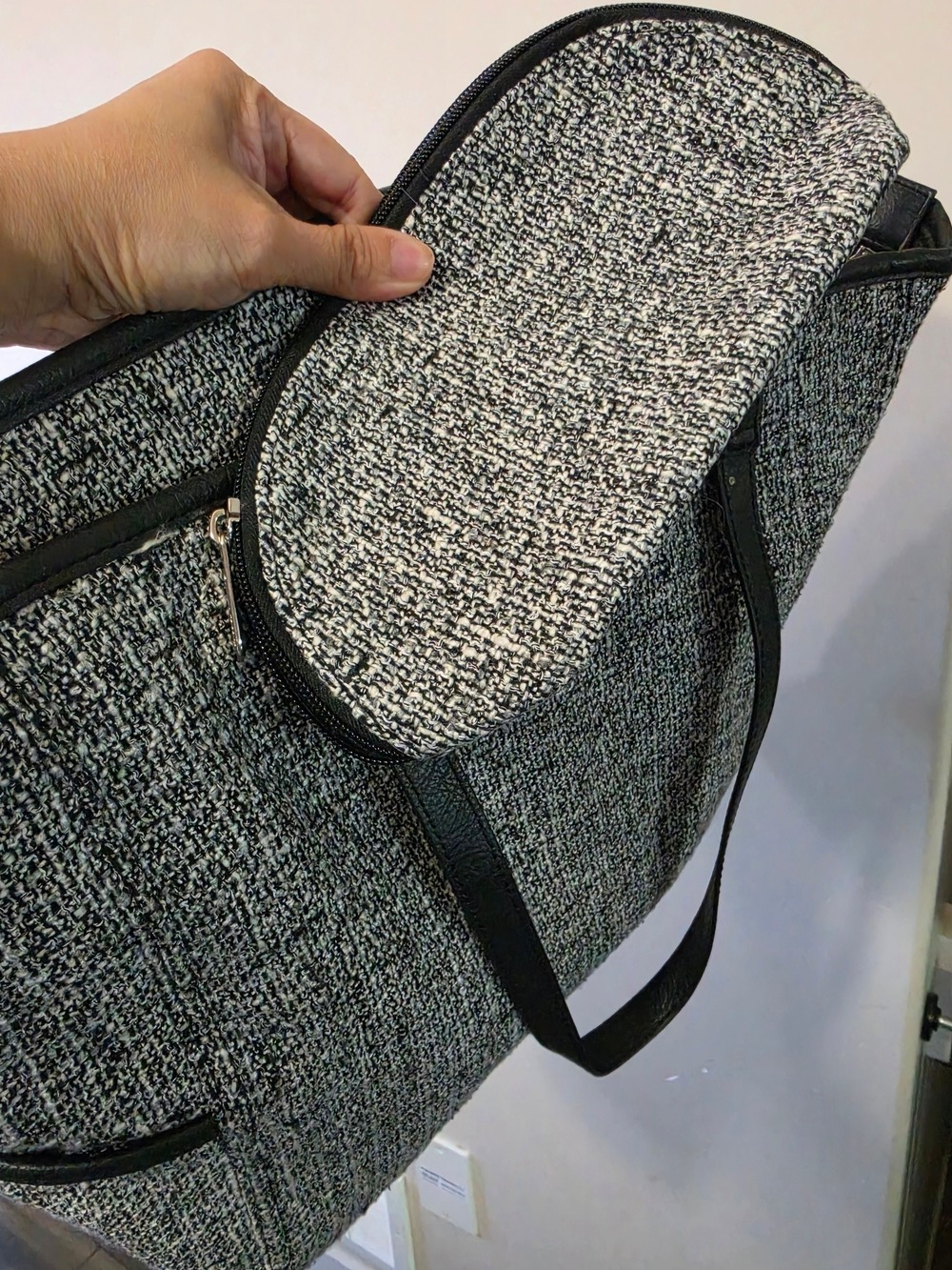 Black and White Tweed Tote Bag Everyday Handbag Large